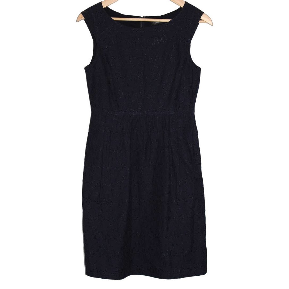 Women's J. Crew Black Lace Pull On Zip Up Sleeveless Shift Mini Dress Size 4